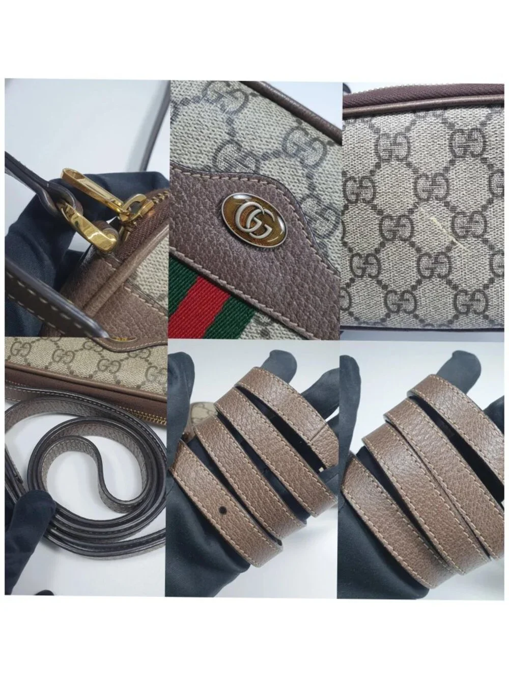 Authentic Gucci Ophidia GG Mini Crossbody Bag Beige Ebony